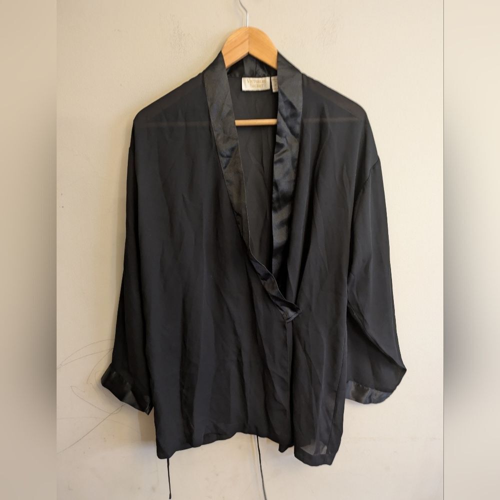 Victoria's Secret Vintage Premium Gold Label Black Sheer Kimono Top Size S
